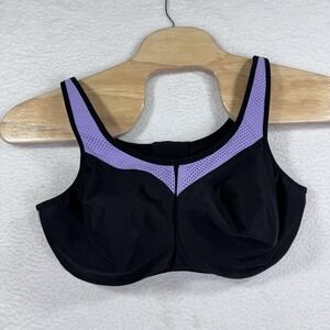 Glamorise Black Purple Mesh Sports Bra Full Support‎ Wirefree Adjustable 40F